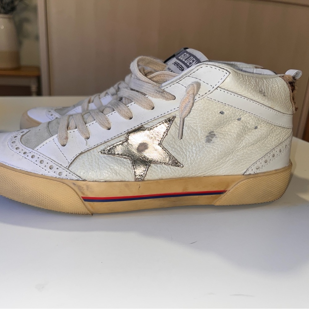 Golden Goose Midstar White and Tan Sneakers - Picture 4 of 14